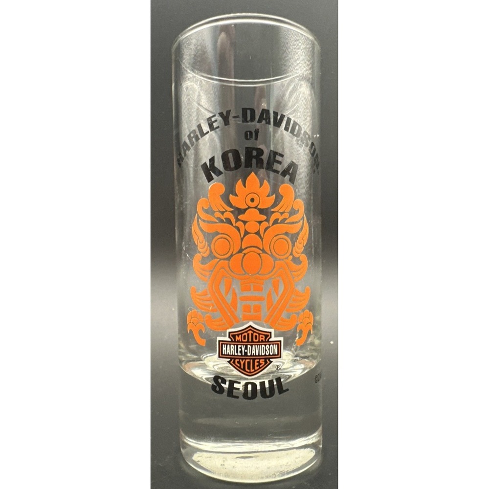 Vintage 2007 Harley-Davidson of Korea Seoul Clear Tall Shooter Shot Glass Biker